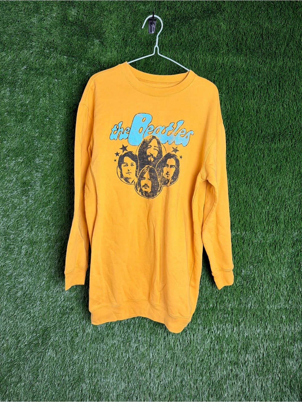The Beatles Mustard Yellow Crewneck Sweatshirt with Retro Band Graphic